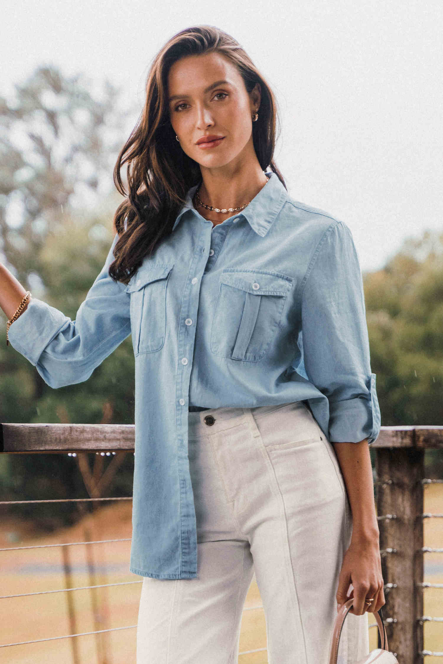 Denim Button-Front Shirt | Cupshe US