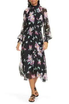 Casey Floral Long Sleeve Silk Midi Dress | Nordstrom