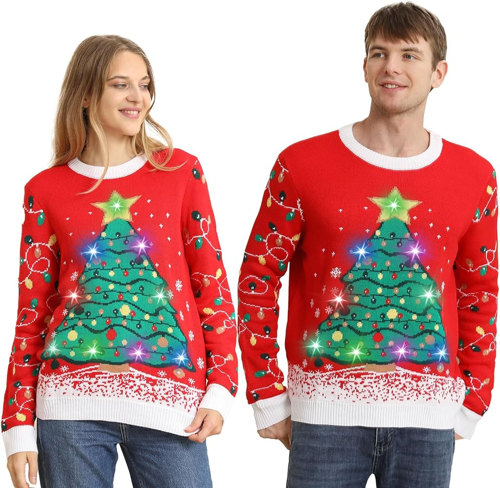 Ugly Christmas Sweater Women Men 2025,Light Up Christmas Sweater for Couples,Funny Reindeer Xmas ... | Amazon (US)