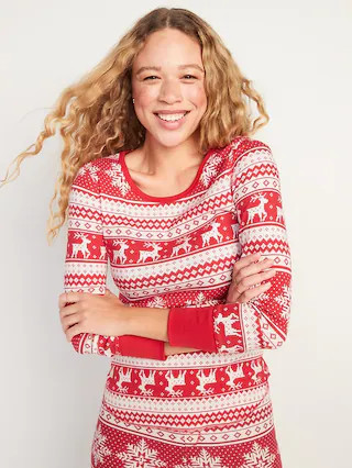 Printed Thermal-Knit Long-Sleeve Pajama Top for Women | Old Navy (US)