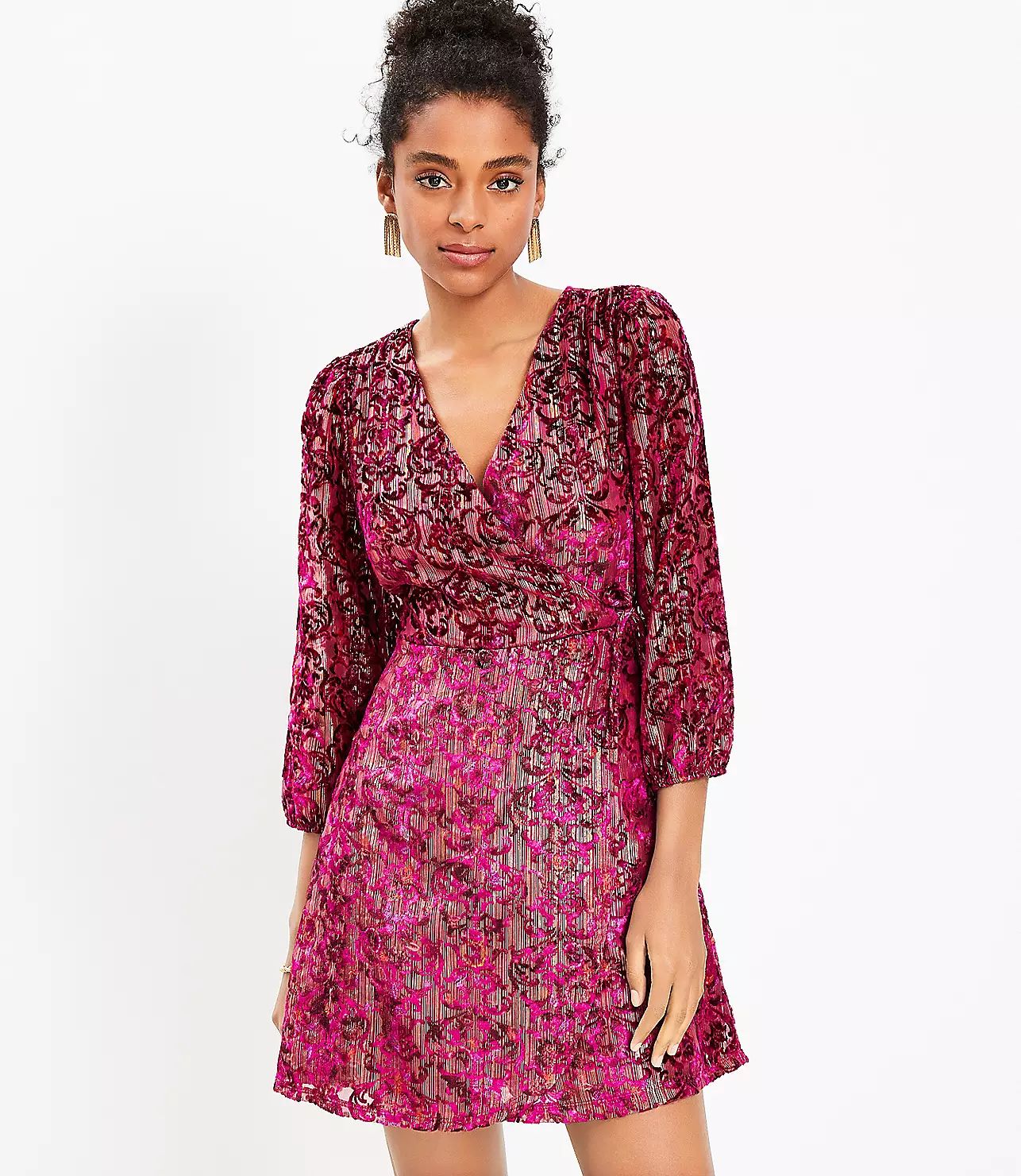 Shimmer Floral Velvet Wrap Dress | LOFT