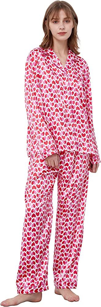 Women's Classic Satin Pajama Set Sleepwear Loungewear | Amazon (US)