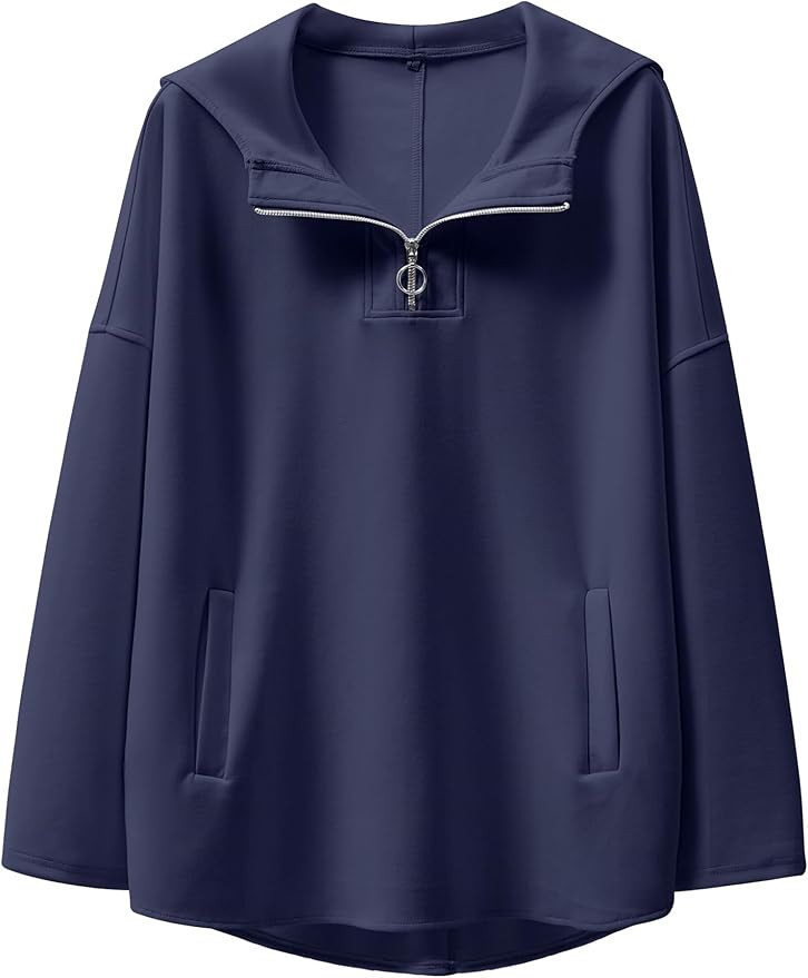 ANRABESS Womens Oversized Hoodie Quarter Zip Sweatshirts 2024 Fall Tunic Pullover Top Winter Tren... | Amazon (US)