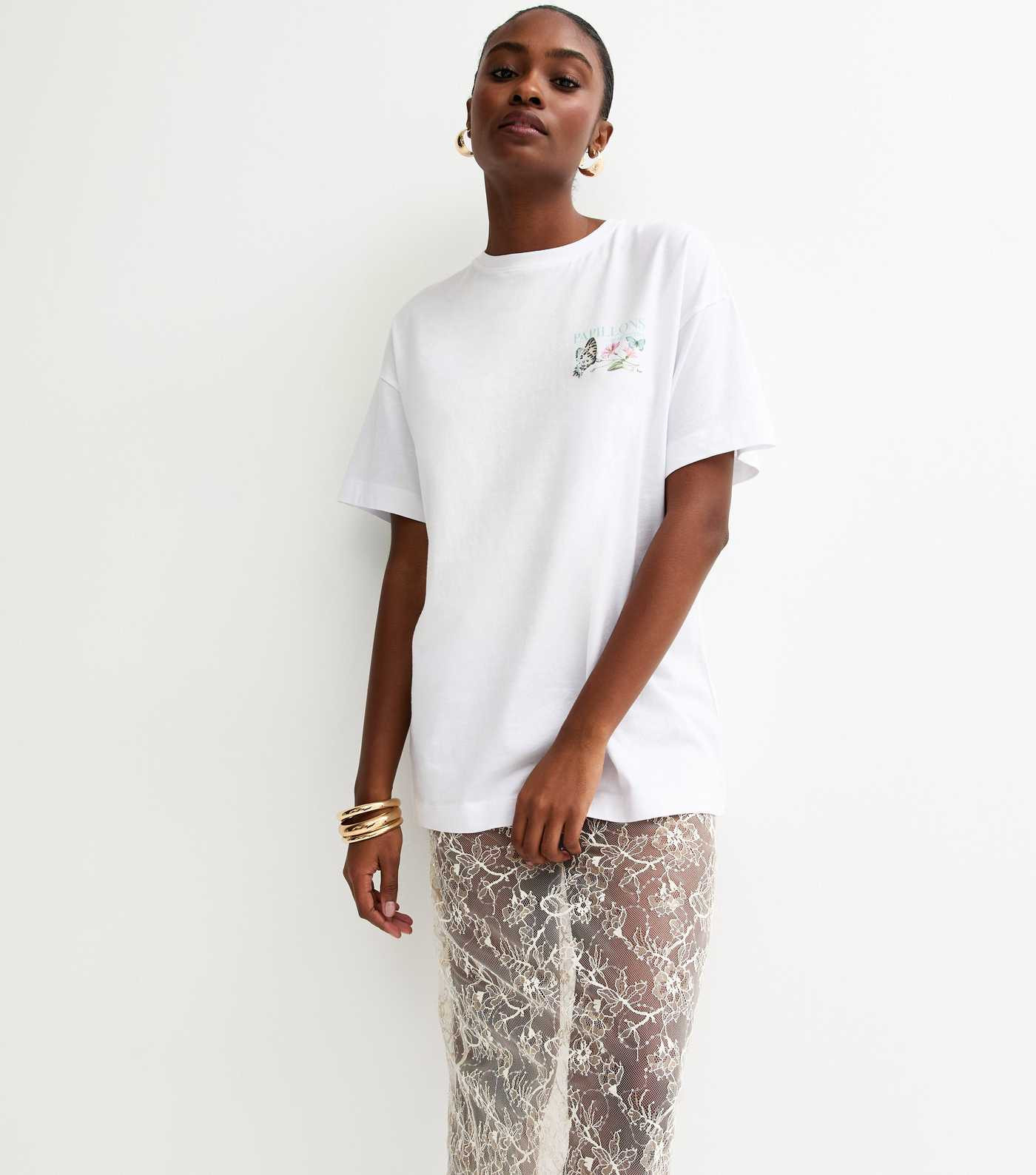 White Butterfly Print Oversized Tee | New Look | New Look (UK)