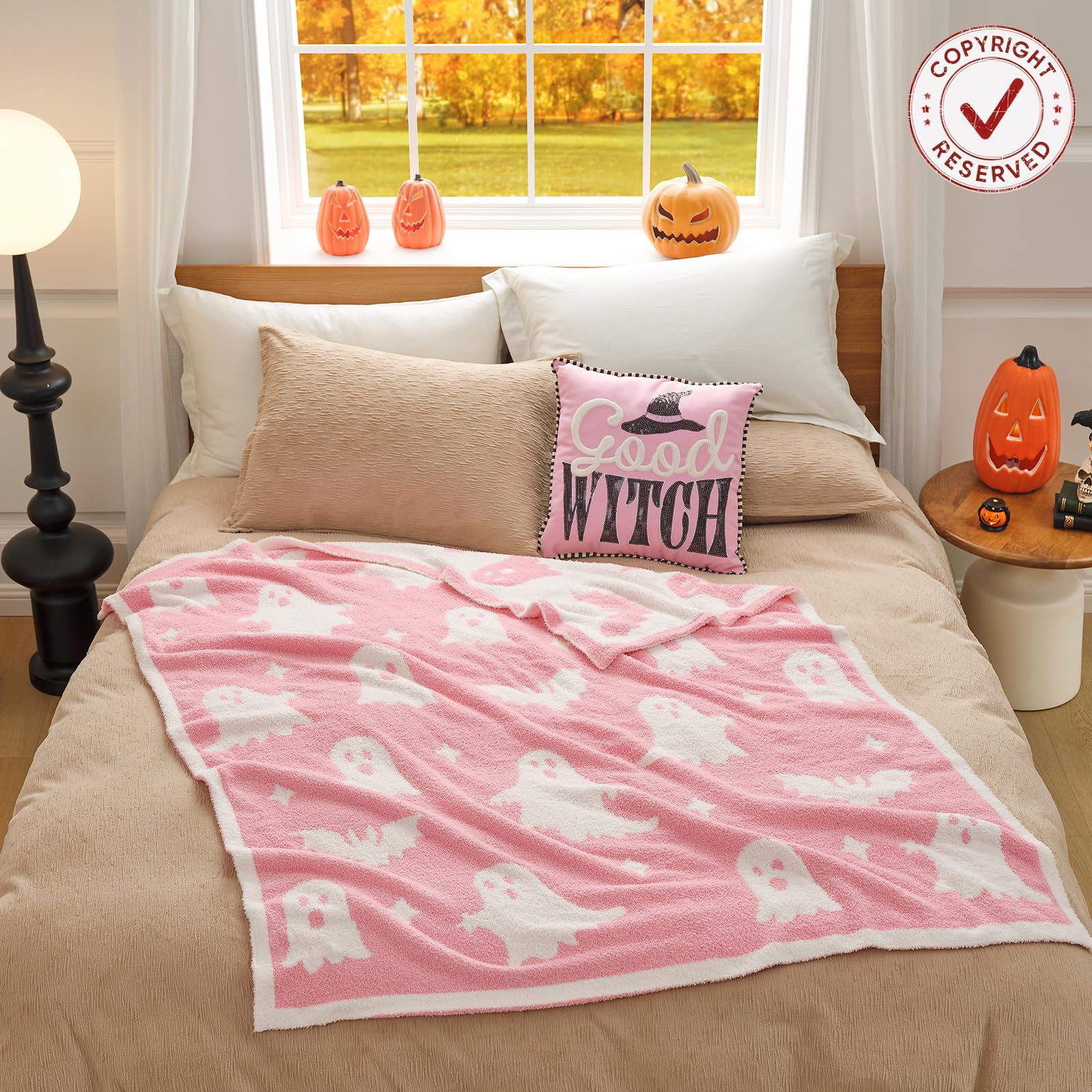 Snuggle Sac Halloween Throw Blanket Pink Ghost Blanket, Pink Bat Halloween Throw Blanket for Couc... | Amazon (US)