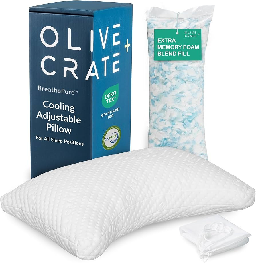 Olive + Crate BreathePure\u2122 Adjustable Cooling Shredded Memory Foam Pillow - Breathable Bambo... | Amazon (US)