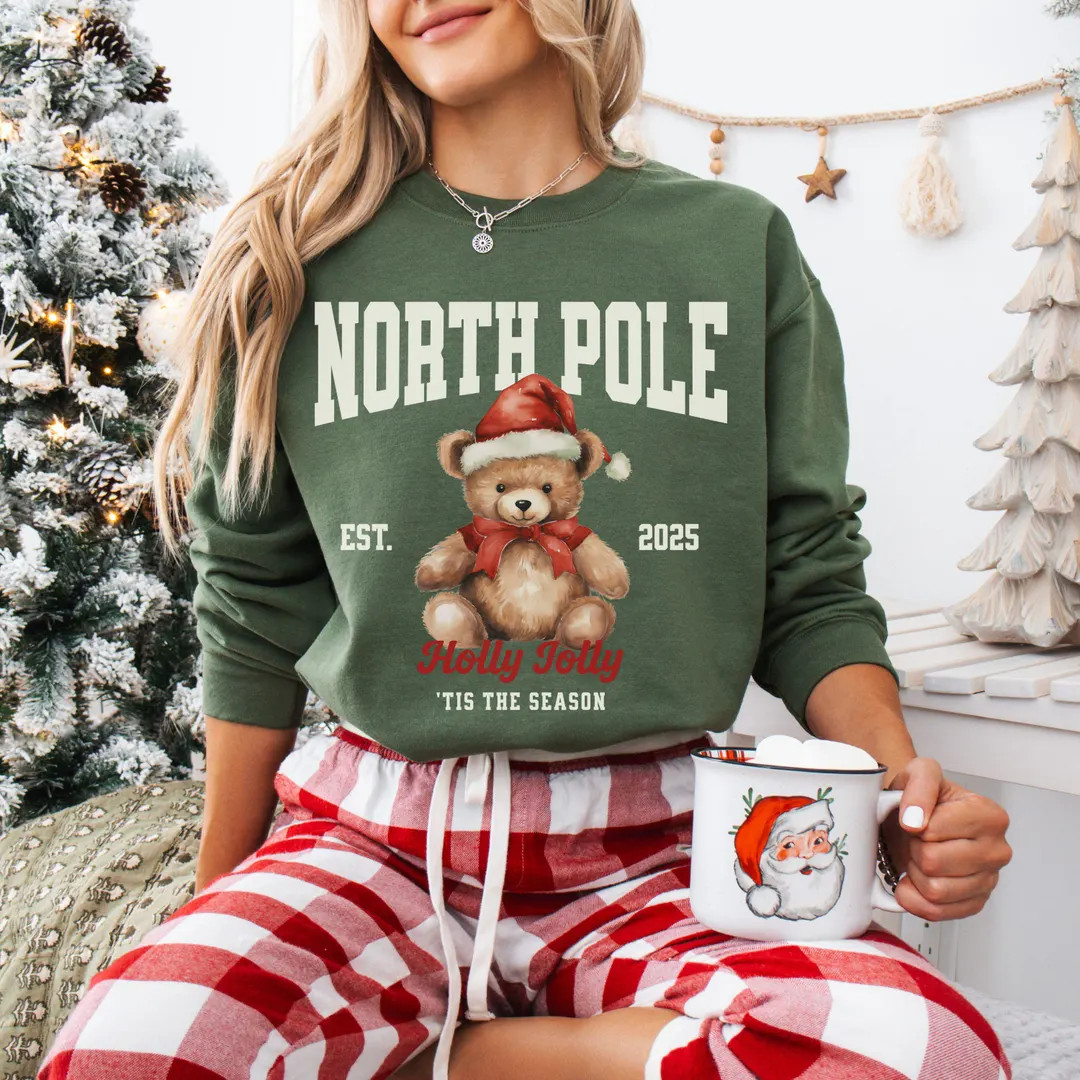 North Pole Bear Sweatshirt, Teddy Bear Christmas Sweater, Hostess Gift, Preppy Holiday Party Swea... | Etsy (US)