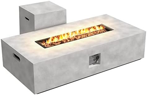 UPHA 56'' Patio Propane Gas Concrete Fire Pit Table, Rectangular with Weather-Resistant Pit Cover an | Amazon (US)