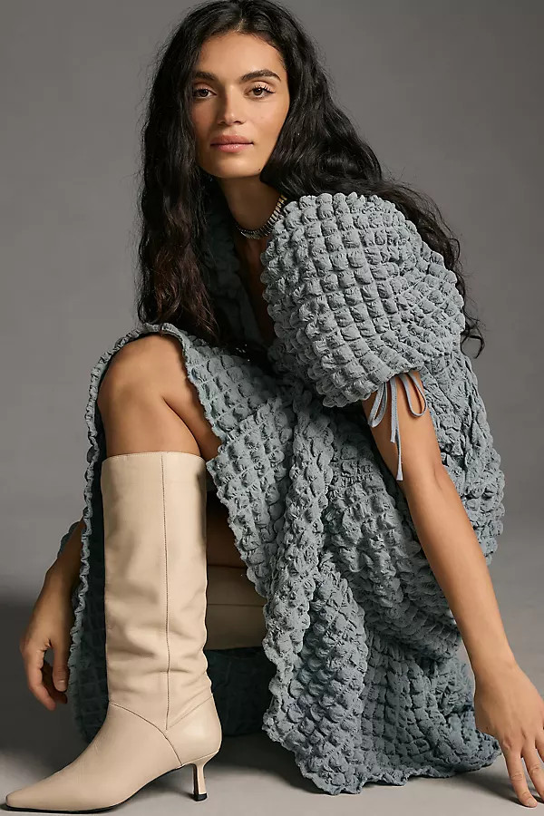 Endless Rose Puff-Sleeve Sweetheart Textured Midi Dress | Anthropologie (US)