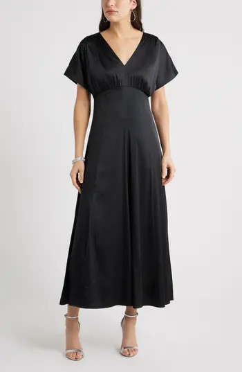 Chelsea28 Seamed Stretch Satin Maxi Dress in Black at Nordstrom Rack, Size X-Large | Nordstrom Rack