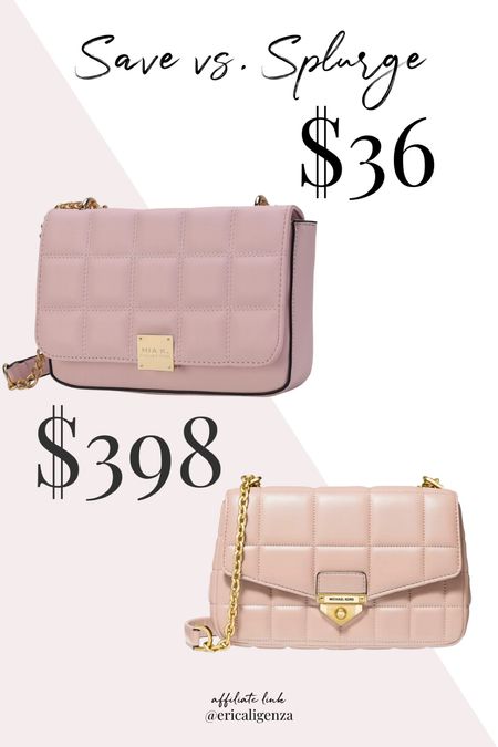 Save vs splurge! Michael Kors quilted bag for $398 vs Walmart pink quilted purse on sale for $36! 

Quilted bag // quilted purse // designer inspired handbag // blush and gold purse

#LTKsalealert #LTKFind #LTKitbag