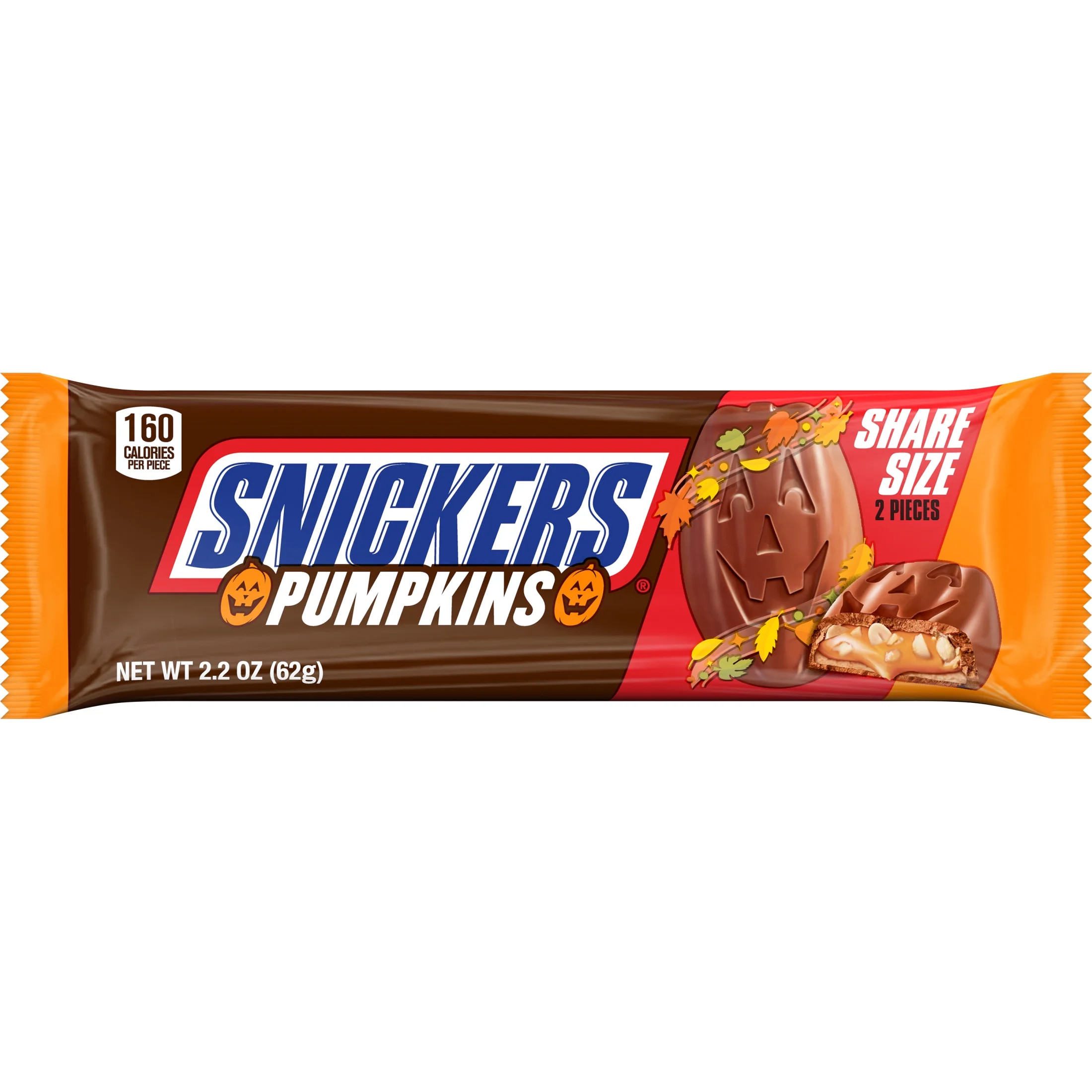Snickers Pumpkins Chocolate Halloween Candy Bars, Share Size - 2.2 oz pack | Walmart (US)