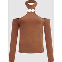 Cold Shoulder Top With Ring Detail - Brown / XS | Urban Revivo
