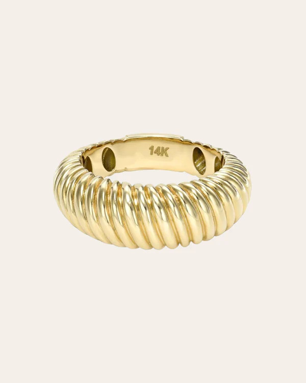 14K Gold Ribbed Dome Ring | Zoe Lev Jewelry