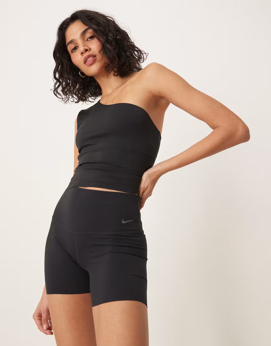 Nike Training Zenvy Dri-FIT soft touch high waisted 5 inch shorts in black | ASOS (Global)