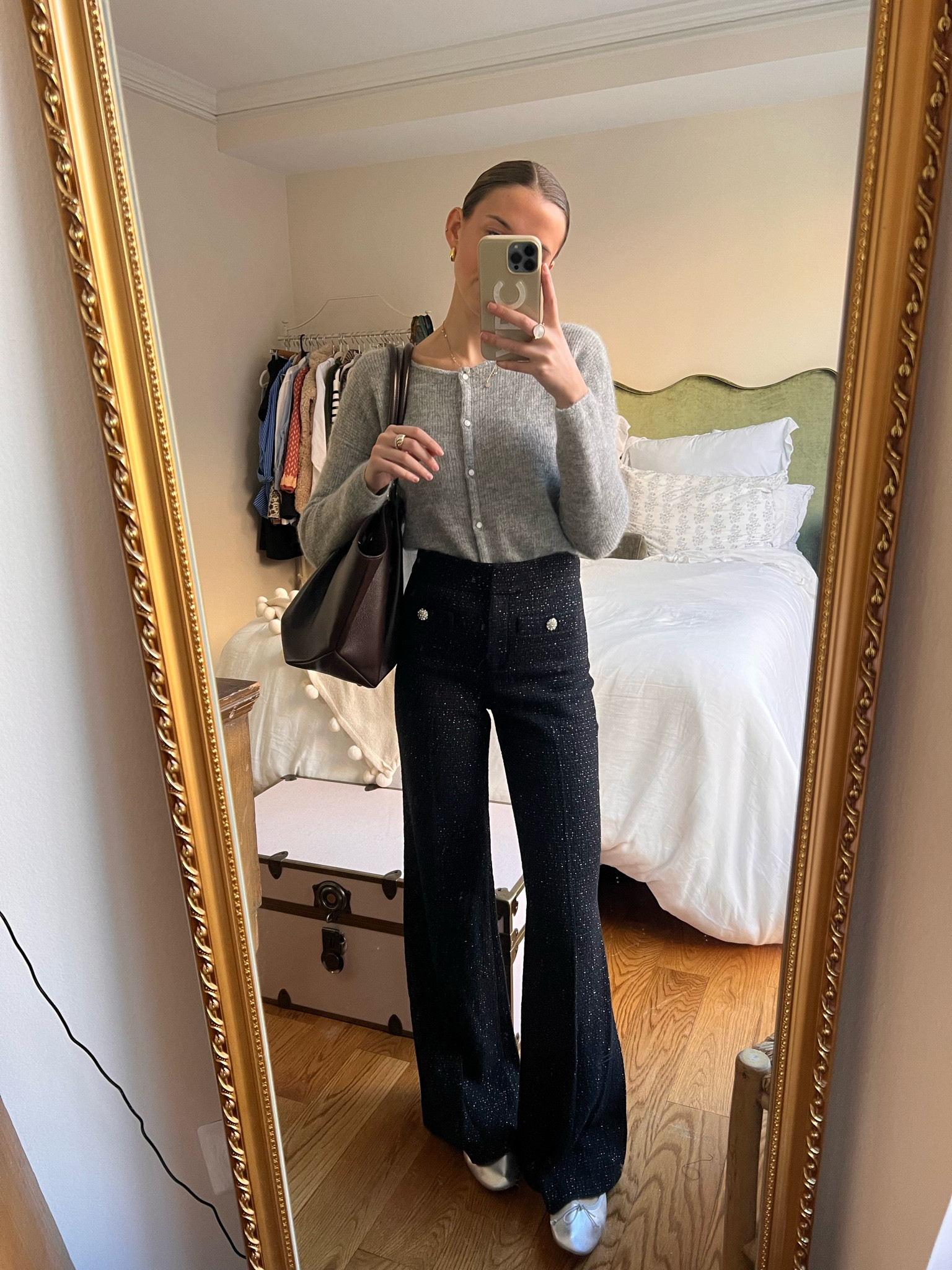 Holiday work outfits / working pants // women’s work clothes / sparkle pants / holiday outfits / cardigan / mohair cardigan / silver ballet flats 

#LTKSeasonal #LTKCyberWeek #LTKparties