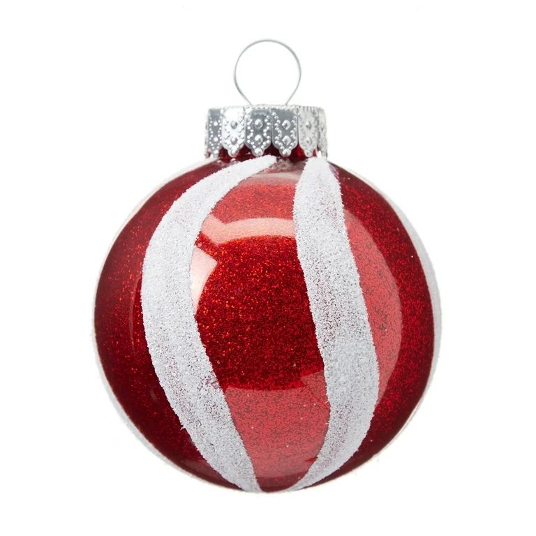 Holiday Time Red & White Swirl Ball Christmas Ornaments, 6 Count | Walmart (US)