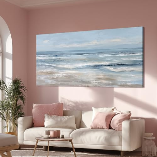 BewDalky Abstract Coastal Beach Wall Art Blue Ocean Waves Canvas Prints Modern Minimalist Landscape Painting Seascape Pictures Artwork for Living Room Bedroom Bathroom Beachy House Wall Decor 12"x24" | Amazon (US)