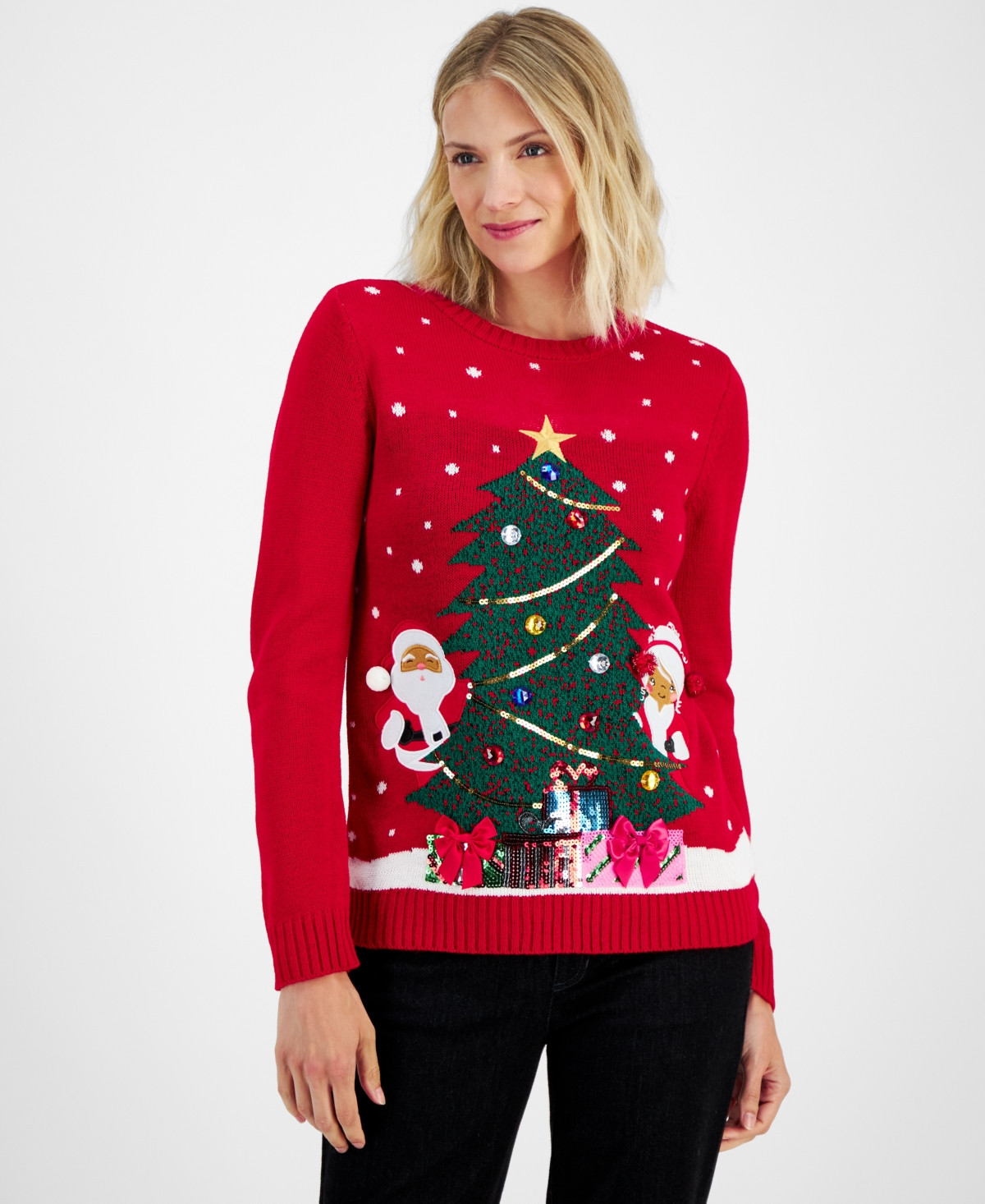Holiday Lane Petite Mr. & Mrs. Claus Crewneck Sweater, Created for Macy's - Ravishing Red | Macy's