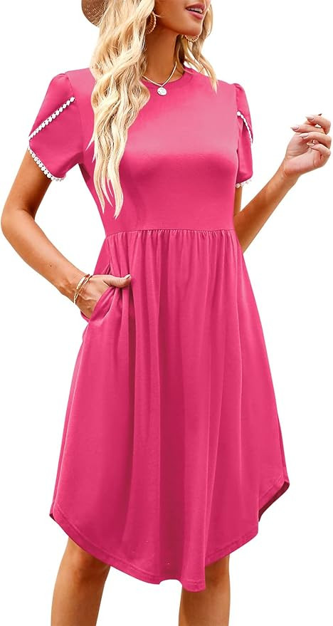 ANRABESS Women's Summer Casual Petal Short Sleeve Dresses Empire Waist Dress with Pockets | Amazon (US)