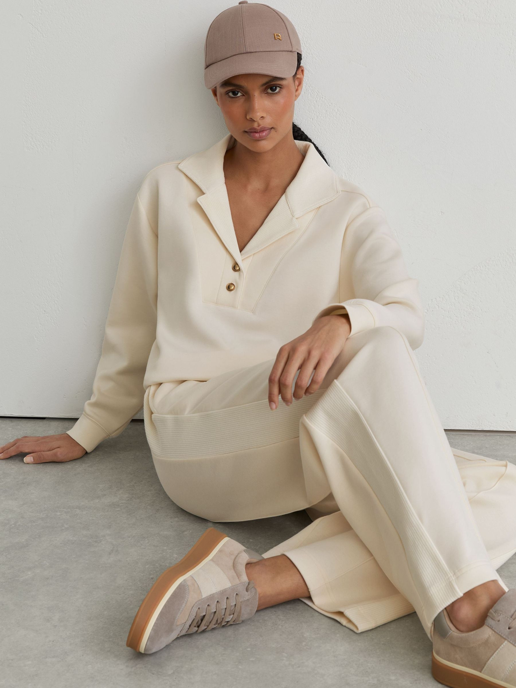 Reiss Premium Interlock Wide-Leg Joggers in Ivory - REISS | Reiss UK