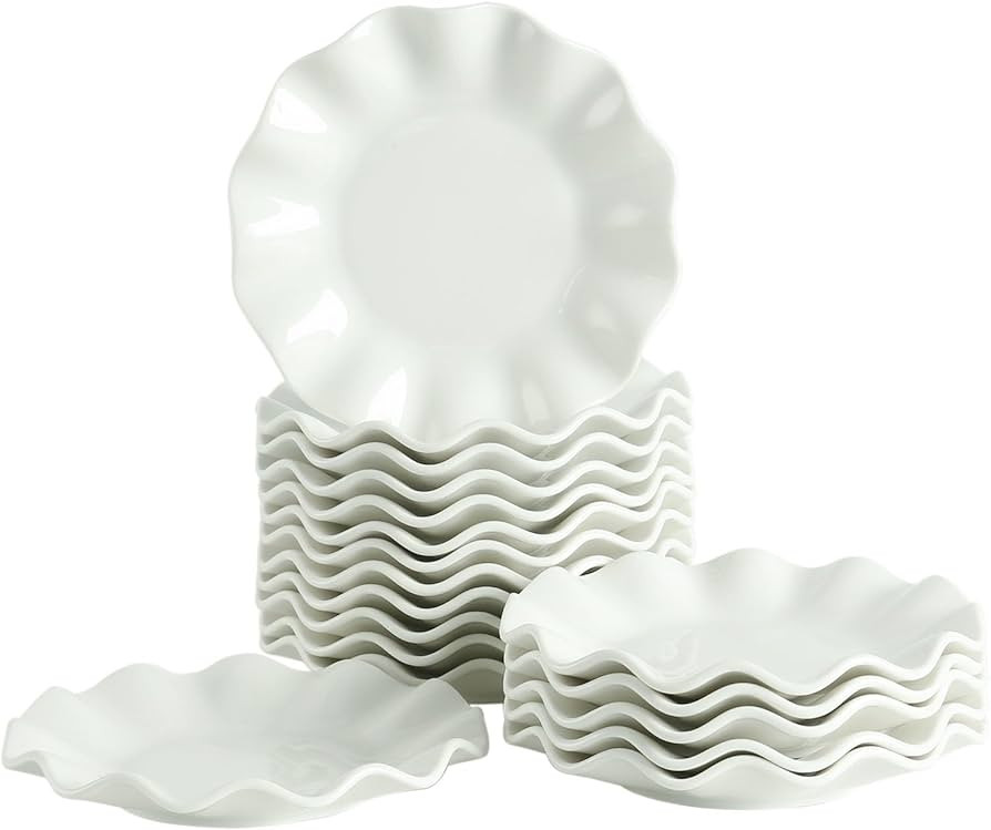 6 Inch Porcelain Appetizer Plates Set of 18, Small Dinner Plates, Wave Shaped Dessert Salad Plate... | Amazon (US)