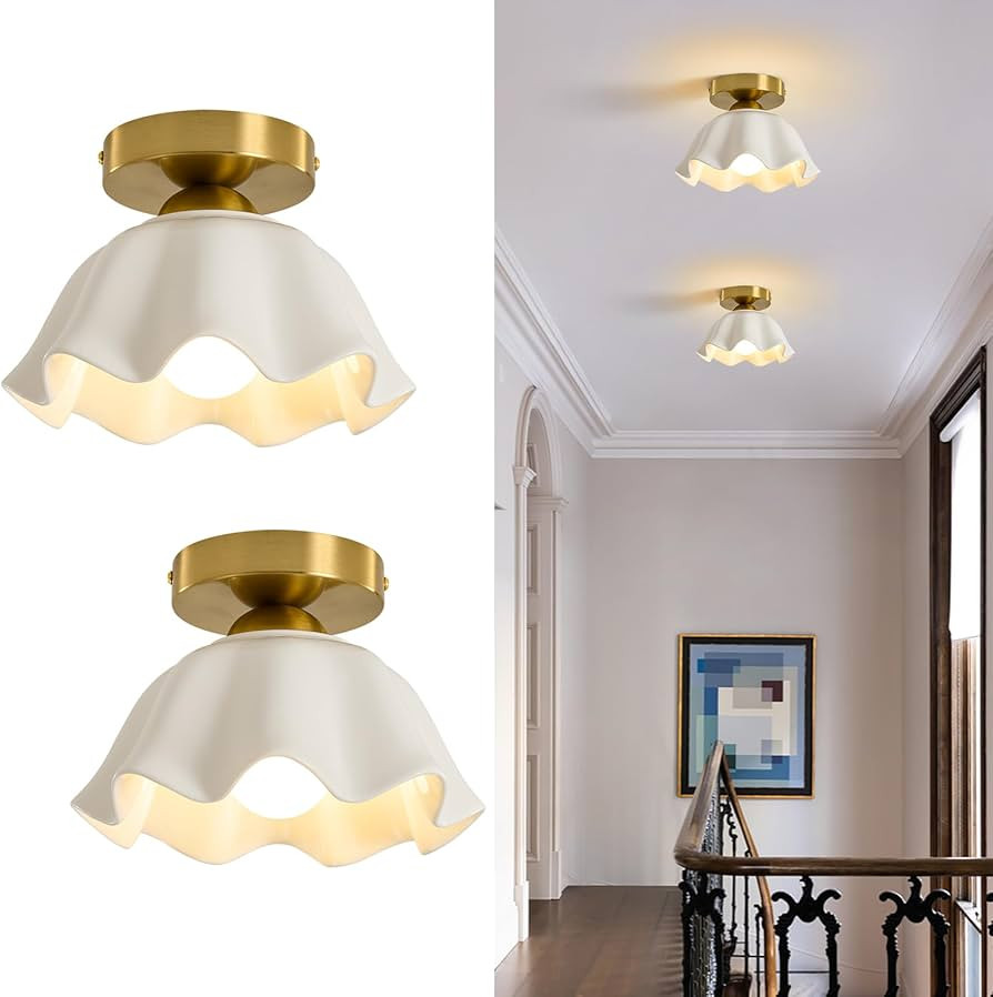 Glaze Ceramic Semi Flush Mount Ceiling Light - 2 Pack, Vintage Gold Hallway Light Fixtures, Flowe... | Amazon (US)