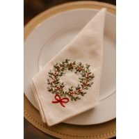 Embroidered Christmas Napkins - Premium Linen Handmade Festive Dinner Napkins Christmas Table Gift Set | Etsy (US)