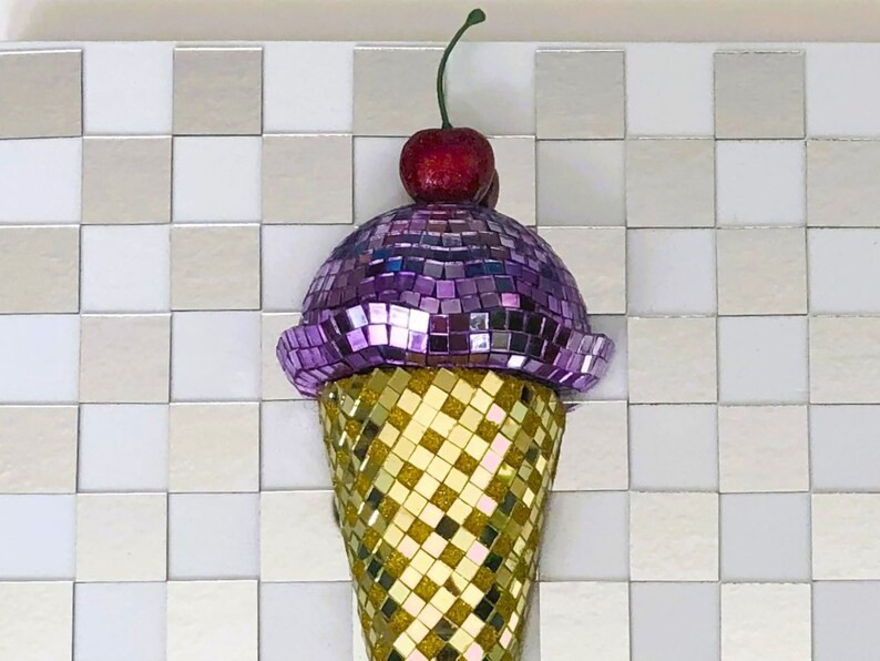 Disco Ice Cream Cone Checkered Pop Art 3D Funky Food Maximalist Dessert Decor - Etsy | Etsy (US)
