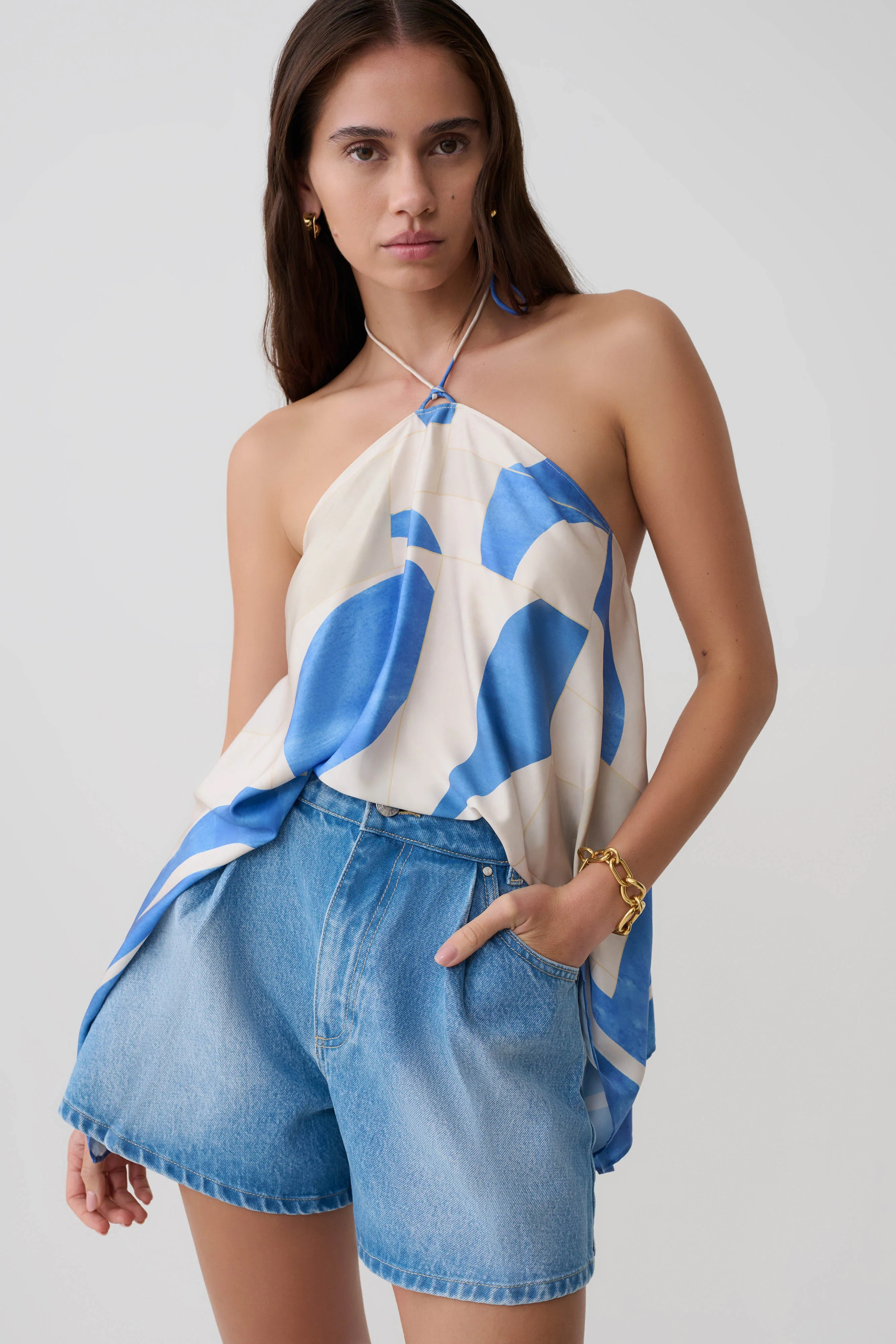 Jace A-Line Denim Shorts - Summer Blue | MESHKI US