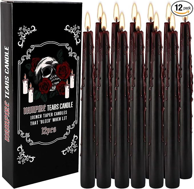 12PCS 10-Inch Black Bleeding Taper Candles,Vampire Tears Taper Candles- Unscented Ideal for Hallo... | Amazon (US)
