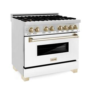 ZLINE Kitchen and Bath Autograph Edition 36" 4.6 cu. ft. Dual Fuel Range in Stainless Steel with ... | The Home Depot