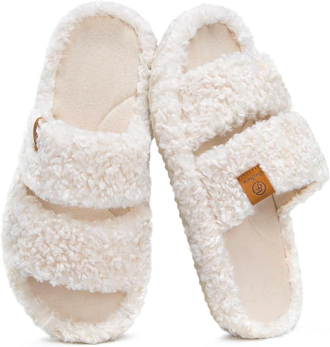EverFoams Womens Fuzzy Open-toe Slippers Soft Comfy Memory Foam Indoor House Shoes | Amazon (US)