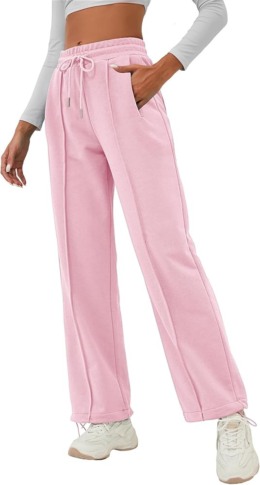 ELLEVEN Women's Wide-Leg Sweatpants, Cotton Joggers Causal Drawstring High Waist Baggy Pants with... | Amazon (US)