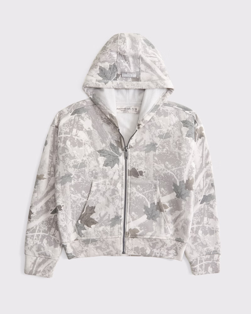 boxy waffle-lined full-zip hoodie | Abercrombie & Fitch (US)
