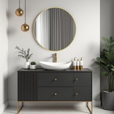MAYEERTY 24in Round Mirror Vanity Over Sink, Wall Mounted for Bathroom£¬Gold | Target