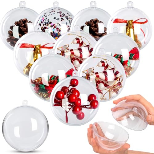 10 Pack 3.94" Clear Christmas Ornaments Balls Fillable for Crafts, 100mm Clear Plastic Ornaments Set for Christmas Tree Decorations Party Decor | Amazon (US)