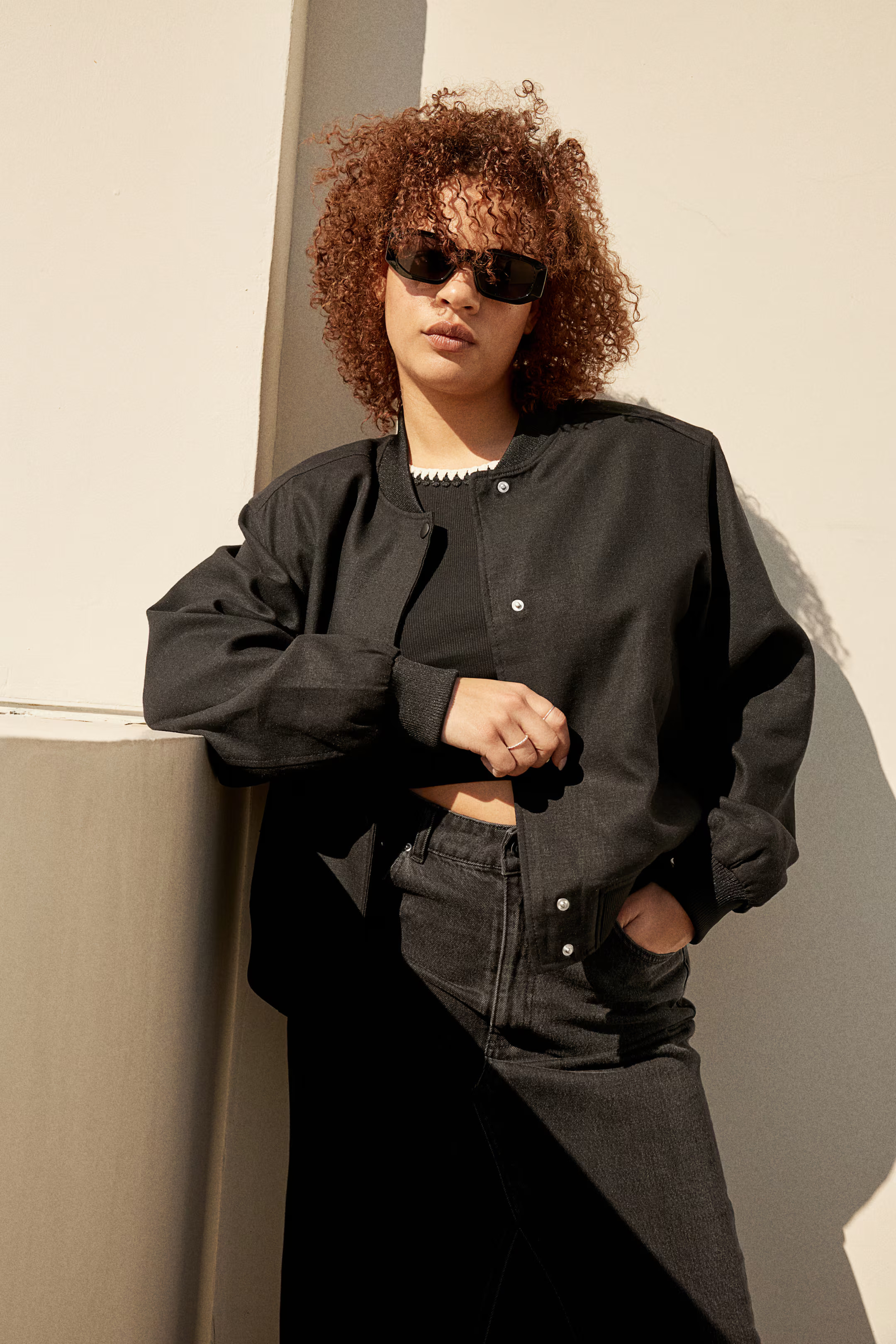 Linen-blend Bomber Jacket - Black - Ladies | H&M US | H&M (US + CA)