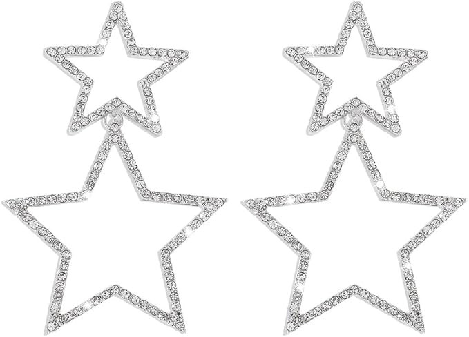 Rhinestone Big Star Dangle Earrings for Women Girls Hypoallergenic Crystal Long Tassel Stars Char... | Amazon (US)