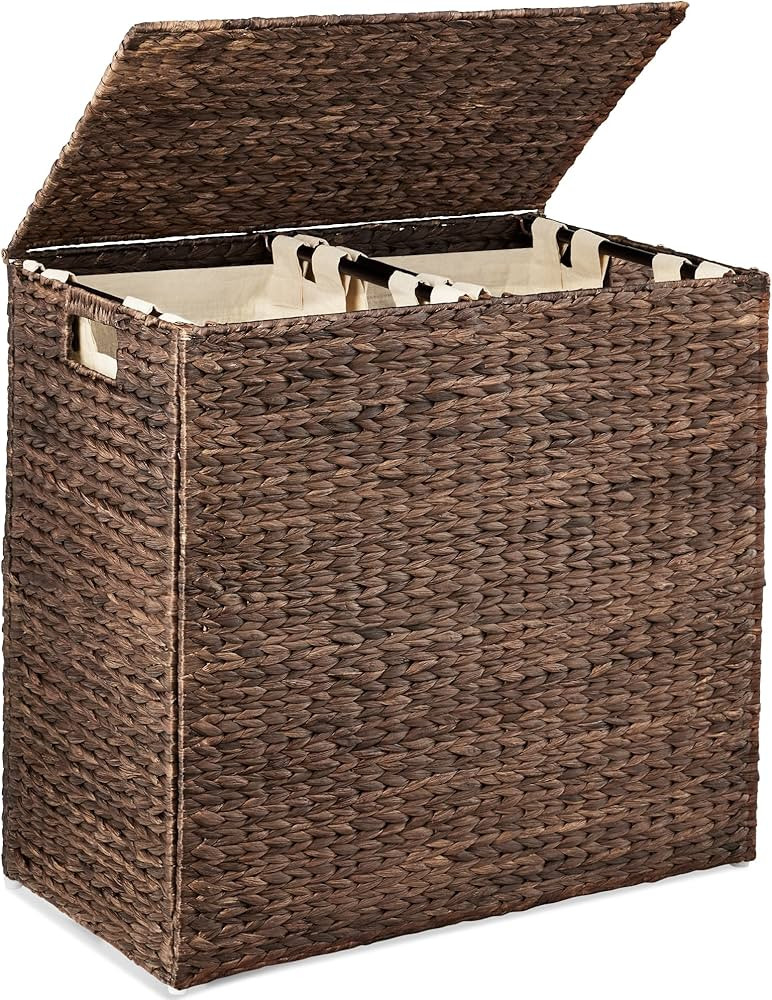 Best Choice Products Large Double Laundry Hamper with Lid, Natural Handwoven Water Hyacinth, 2 Se... | Amazon (US)