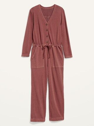 Long-Sleeve Cropped French-Terry Utility Jumpsuit for Women | Old Navy (US)
