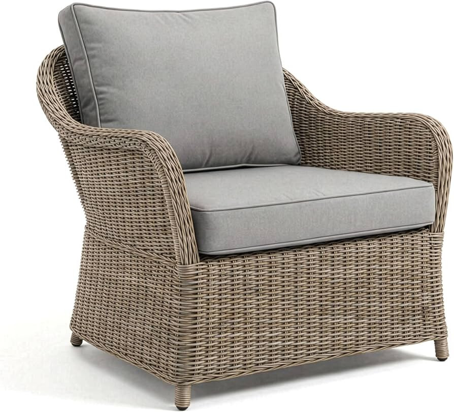 Martha Stewart Lily Pond Indoor-Outdoor Weathered Gray Rattan Wicker Patio Club Chair with All-We... | Amazon (US)