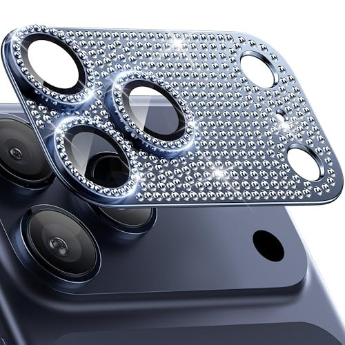 WSKEN for iPhone 17 Pro Camera Lens Protector Diamond Bling - [Not Easy to Fall][Strong Adsorption] Glitter Metal Aluminum Alloy Rear Camera Screen Cover Accessories, Deep Blue | Amazon (US)