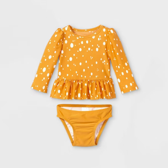 Baby Girls' 2pc Ruffle Dot Rash Guard Set - Cat & Jack™ Yellow | Target