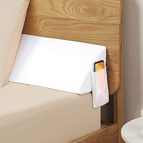 Vekkia Bed Wedge Pillow for Headboard – High-Density Foam Fills Gaps (0-5.5") Between Mattress and Headboard, Wedge Pillow with Pockets for Phone & Remotes, Washable Cover – King Size (White) | Amazon (US)