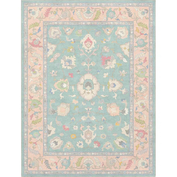 Bungalow Rose Adrith Konya Updated Traditional Oriental Pastel Green Area Rug | Wayfair North America