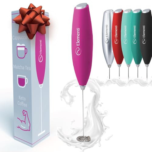Elementi Pink Milk Frother Wand - Electric Handheld Matcha Whisk - Hand Frother for Coffee & Frappe Maker - Coffee Mixer - Electric Drink Stirrer - Hand Held Blender Stick & Mini Mixer (Hot Pink) | Amazon (US)