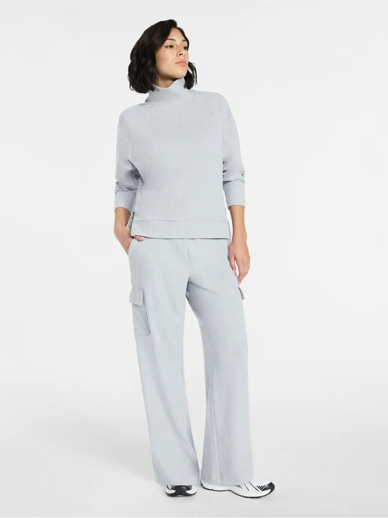 Avia Women's Corded Open Neck Polo Top with Long Sleeves, Sizes XS-3XL | Walmart (US)