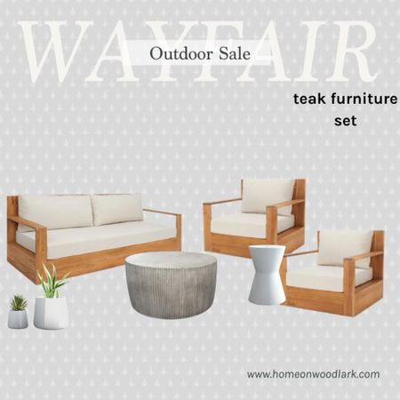 Wayfair Outdoor Sale: Teak furniture holds up well in the outdoor elements.  I love concrete accents with the beautiful color of teak wood.  

Teak accent chair.  Teak outdoor sofa.  Cement coffee table.  Modern side table.  Modern cement planters.  

#LTKsalealert #LTKSeasonal #LTKhome