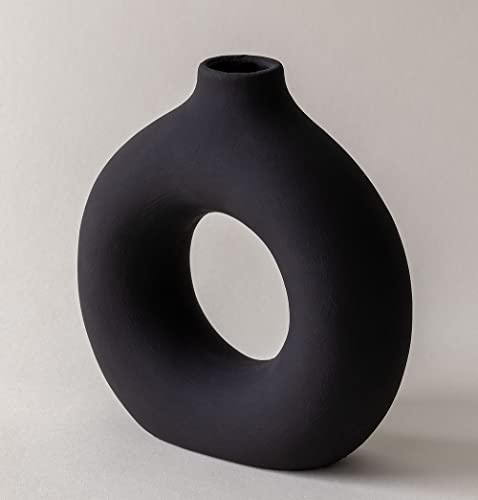 Small Black Vase, Cute Vase, Aesthetic Vase, Black Ceramic Vase, Small Vases for Centerpieces, Black Bedroom Décor, Black Vases for Decor, Bathroom Vase, 6" Tall | Amazon (US)